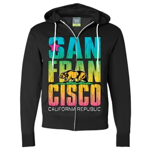 San Francisco California Neon Rainbow Zip-Up Hoodie