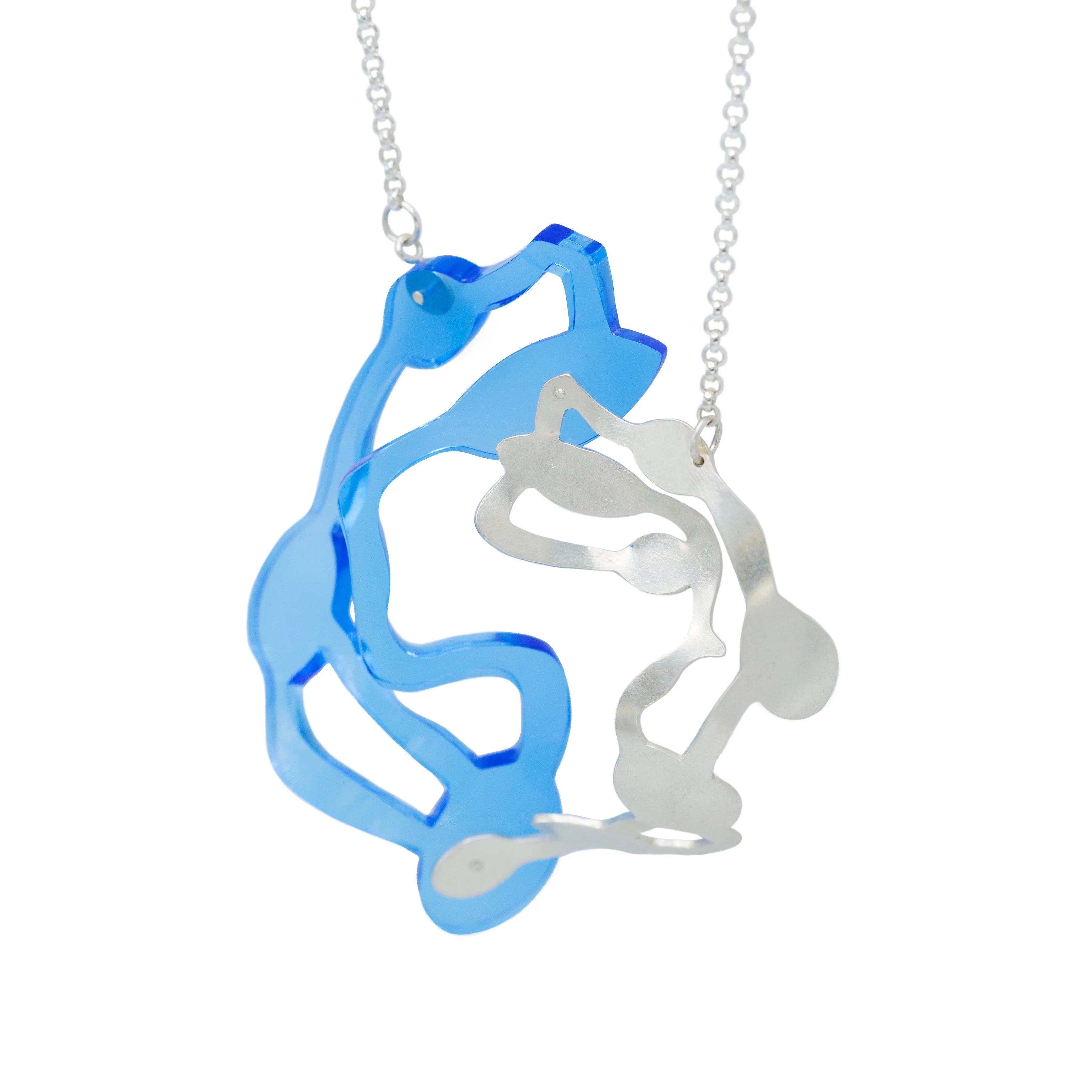 Seaweed Pendant Necklace in Brushed Silver