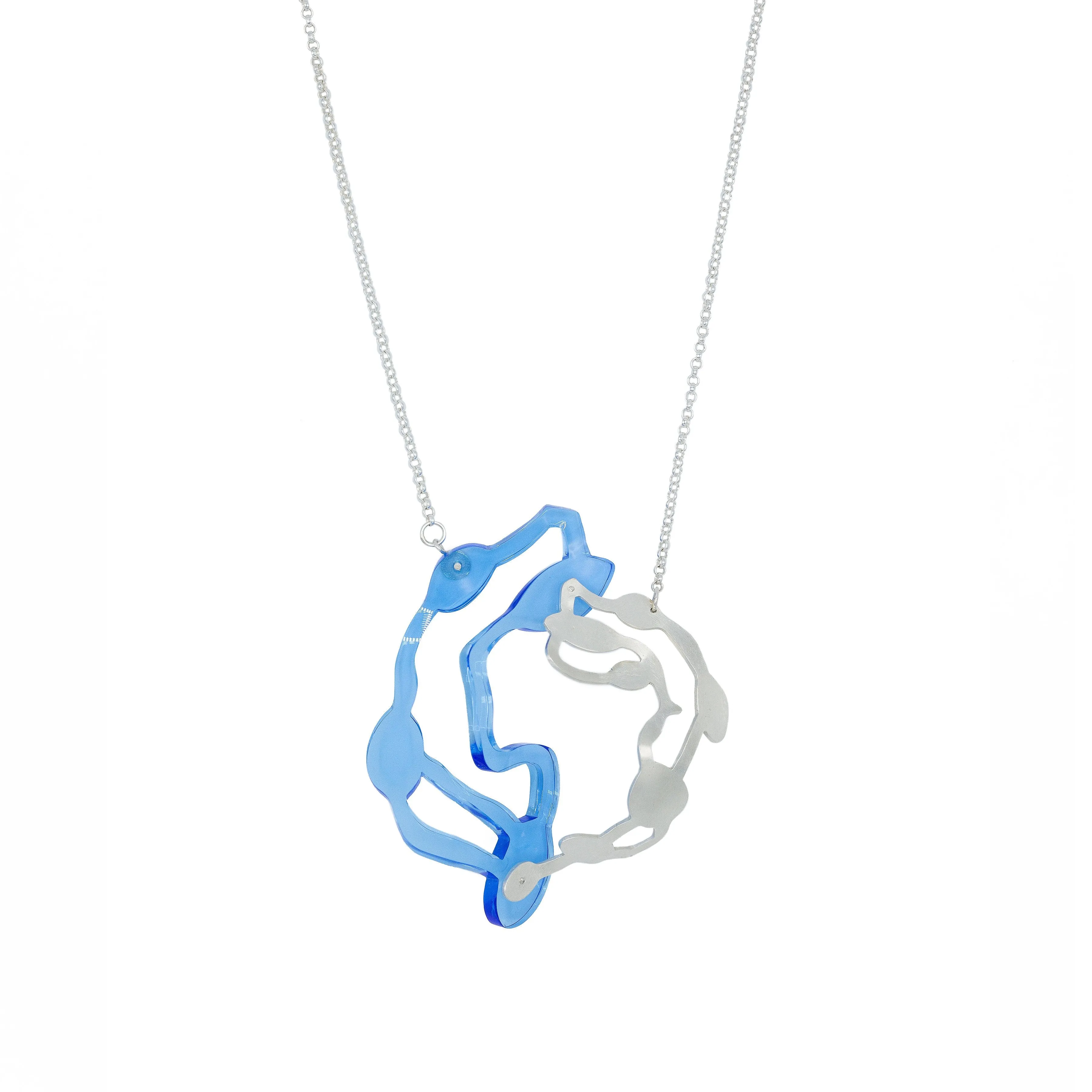 Seaweed Pendant Necklace in Brushed Silver