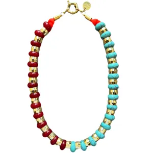 Semi-Precious Necklace Red Onyx and Turquoise
