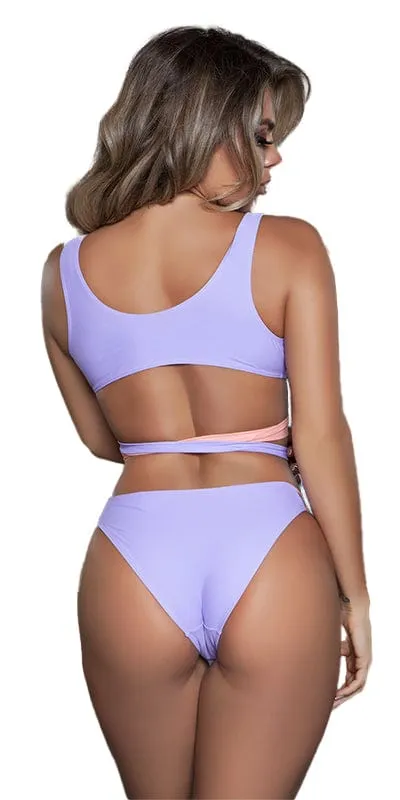 Sexy Ramona Colorblock Criss Cross Top and Bottom Bikini Swimsuit