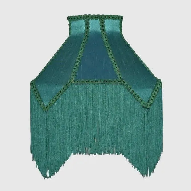 Silky Green Retro Lamp Shade With Long Tassels