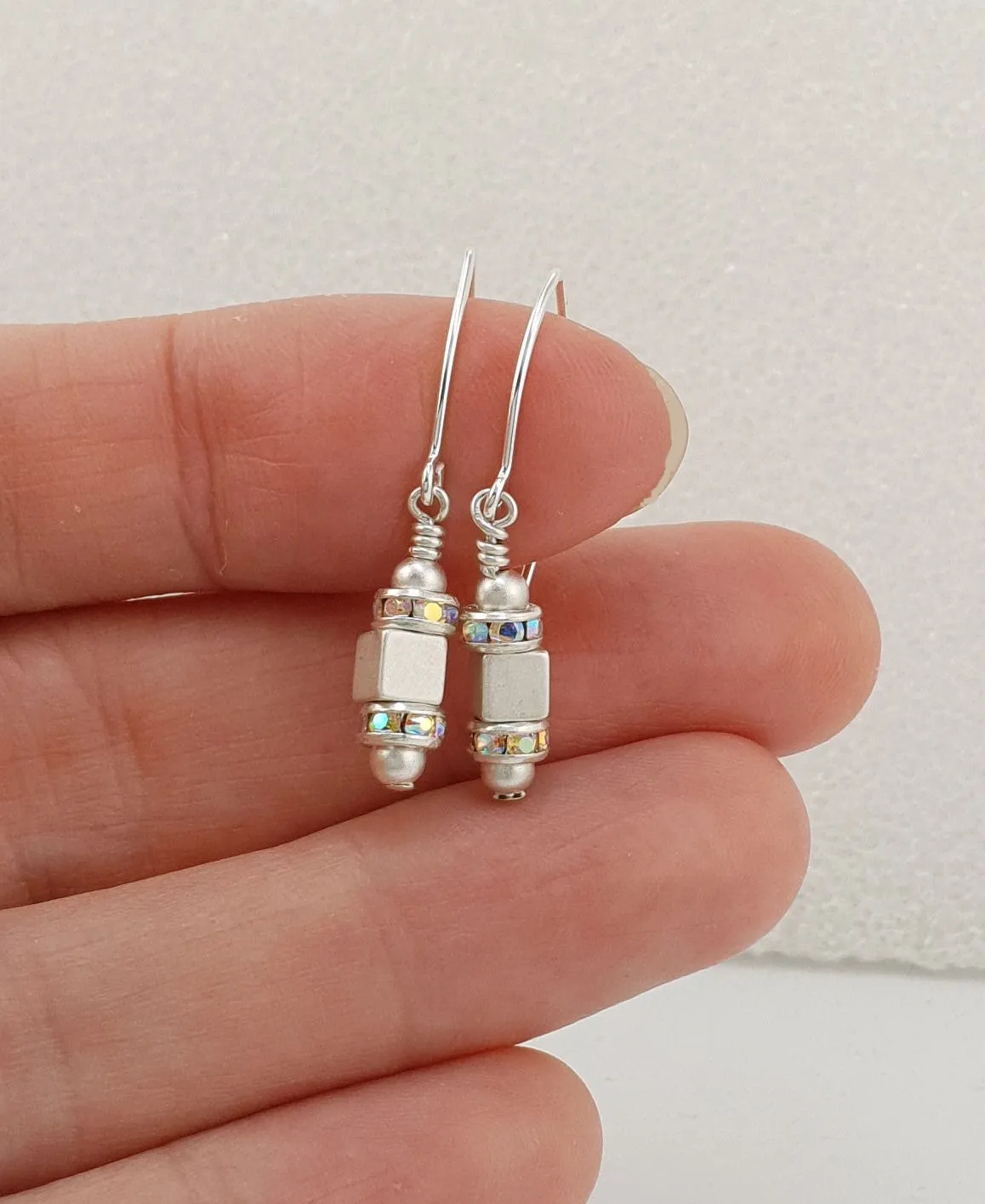 Silver Cube Sparkle Earrings