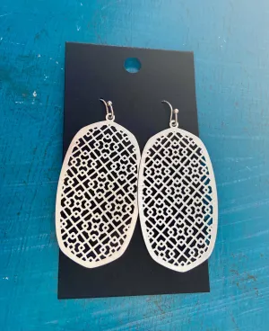 Silver Matte Lattice Oval Earrings