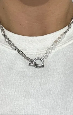 Silver Pearl Braided Necklace