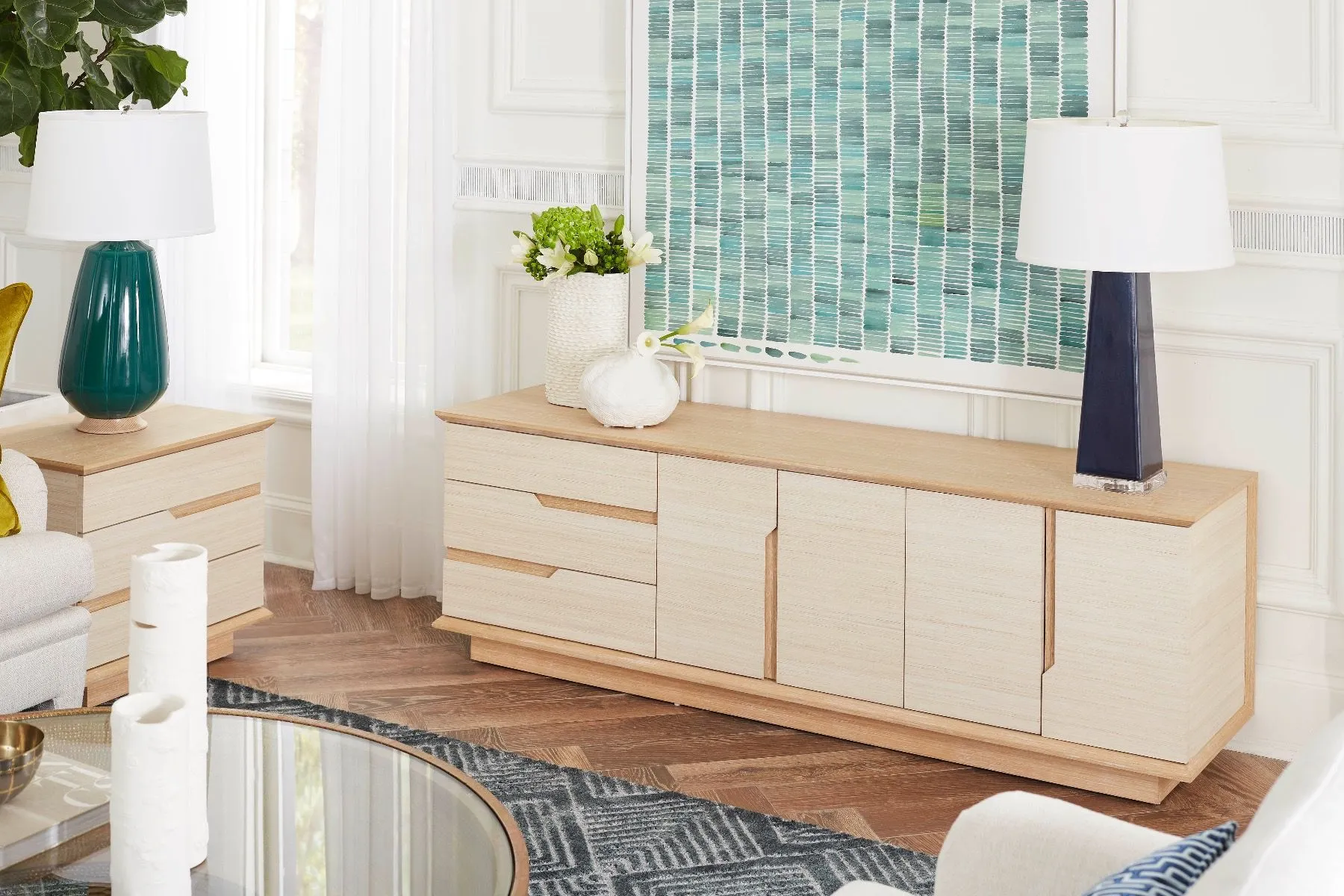 Simon 3-Drawer & 4-Door Cabinet / Light Natural Shimmer
