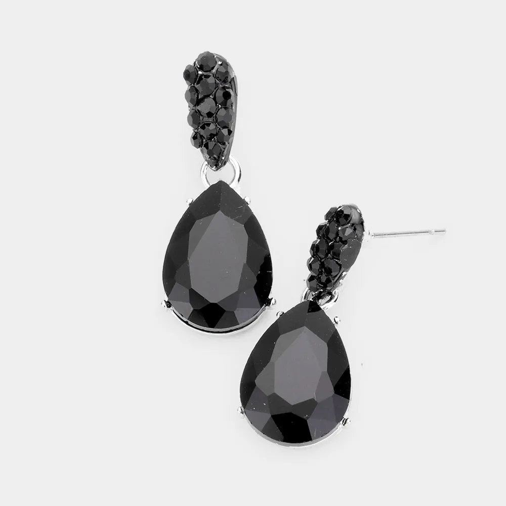 Small Black Crystal and Rhinestone Teardrop Dangle Earrings  | Little Girls | Older Girls Interview | 428190