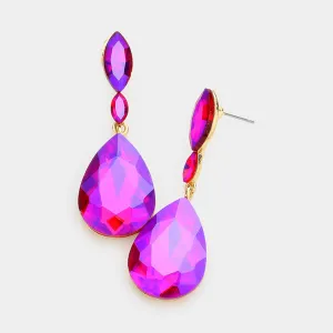 Small Double Purple AB Crystal Teardrop Earrings  | 577727