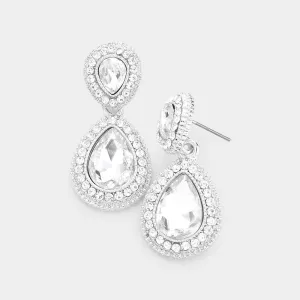 Small Double Teardrop Clear Crystal Drop Earrings on Silver  |  465050