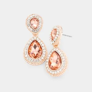 Small Double Teardrop Peach Crystal Drop Earrings |  465051