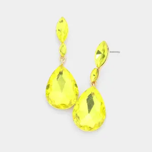 Small Double Yellow Crystal Teardrop Earrings  | 542235
