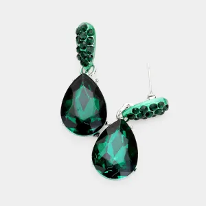 Small Emerald Crystal and Rhinestone Teardrop Dangle Earrings  | Little Girls | Older Girls Interview | 428192