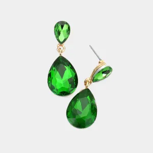 Small Green Crystal Teardrop Dangle Earrings  | Little Girls | Older Girls Interview | 562612