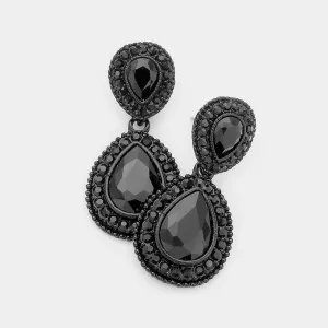 Small Jet Black Teardrop Crystal Rhinestone Earrings  | 463949