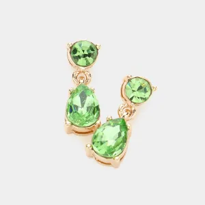 Small Light Green Round Teardrop Dangle Pageant Earrings | Interview Earrings | 586693