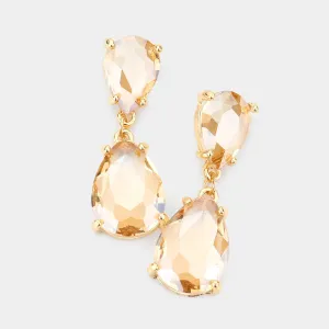 Small Light Topaz AB Double Teardrop Dangle Pageant Earrings  | Interview Earrings | 569766