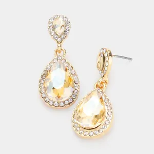 Small Light Topaz Crystal Double Teardrop Earrings | 506961