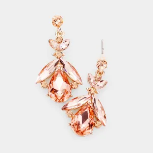 Small Peach Crystal Abstract Dangle Earrings on Rose Gold | 452320