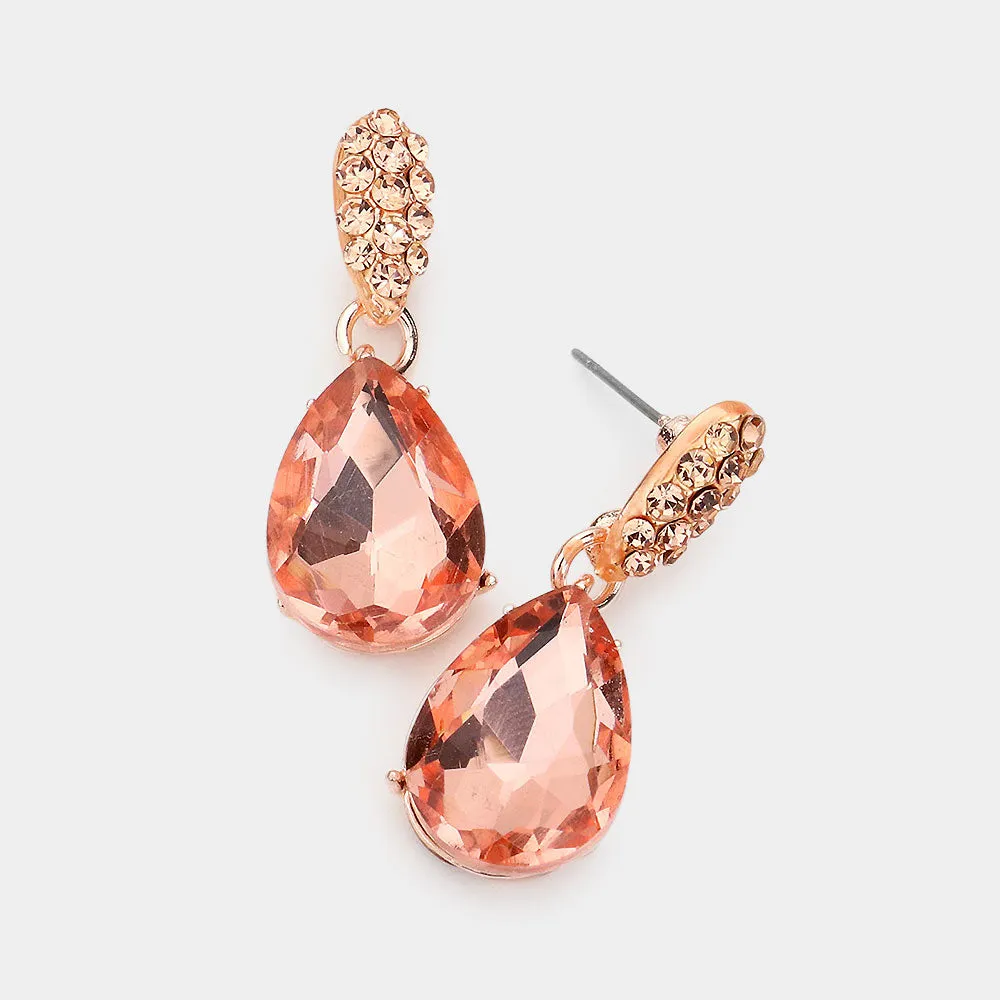 Small Peach Crystal and Rhinestone Teardrop Dangle Earrings Rose Gold | Little Girls | Older Girls Interview | 560730