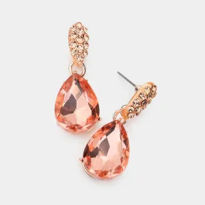 Small Peach Crystal and Rhinestone Teardrop Dangle Earrings Rose Gold | Little Girls | Older Girls Interview | 560730