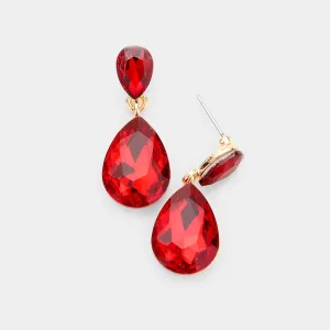 Small Red Crystal Teardrop Dangle Earrings on Gold | Little Girls | Older Girls Interview | 444480