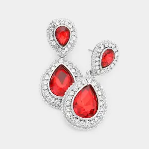 Small Red Teardrop Crystal Rhinestone Earrings  | 463944