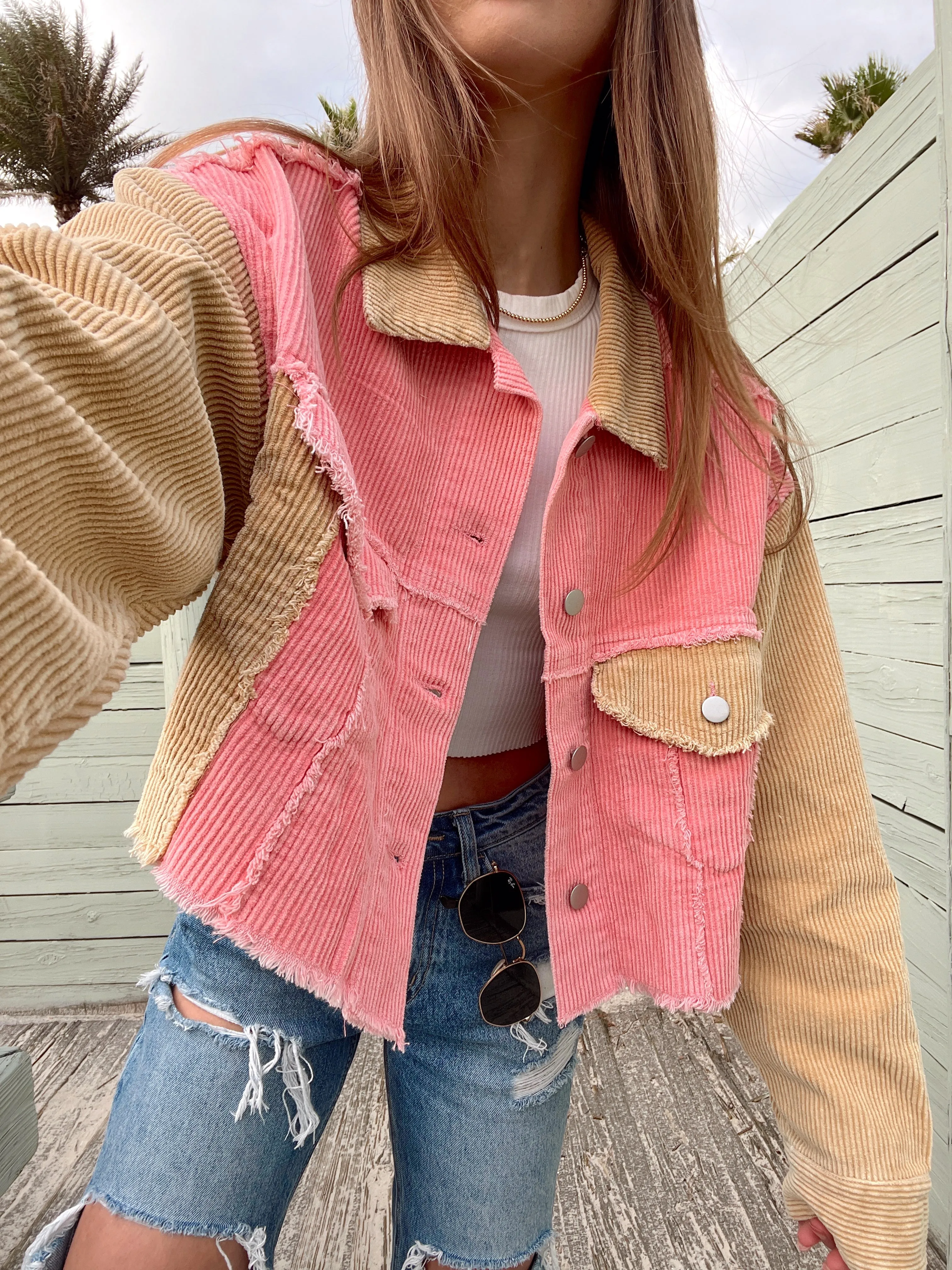 So Rad Colorblock Pink Corduroy Jacket