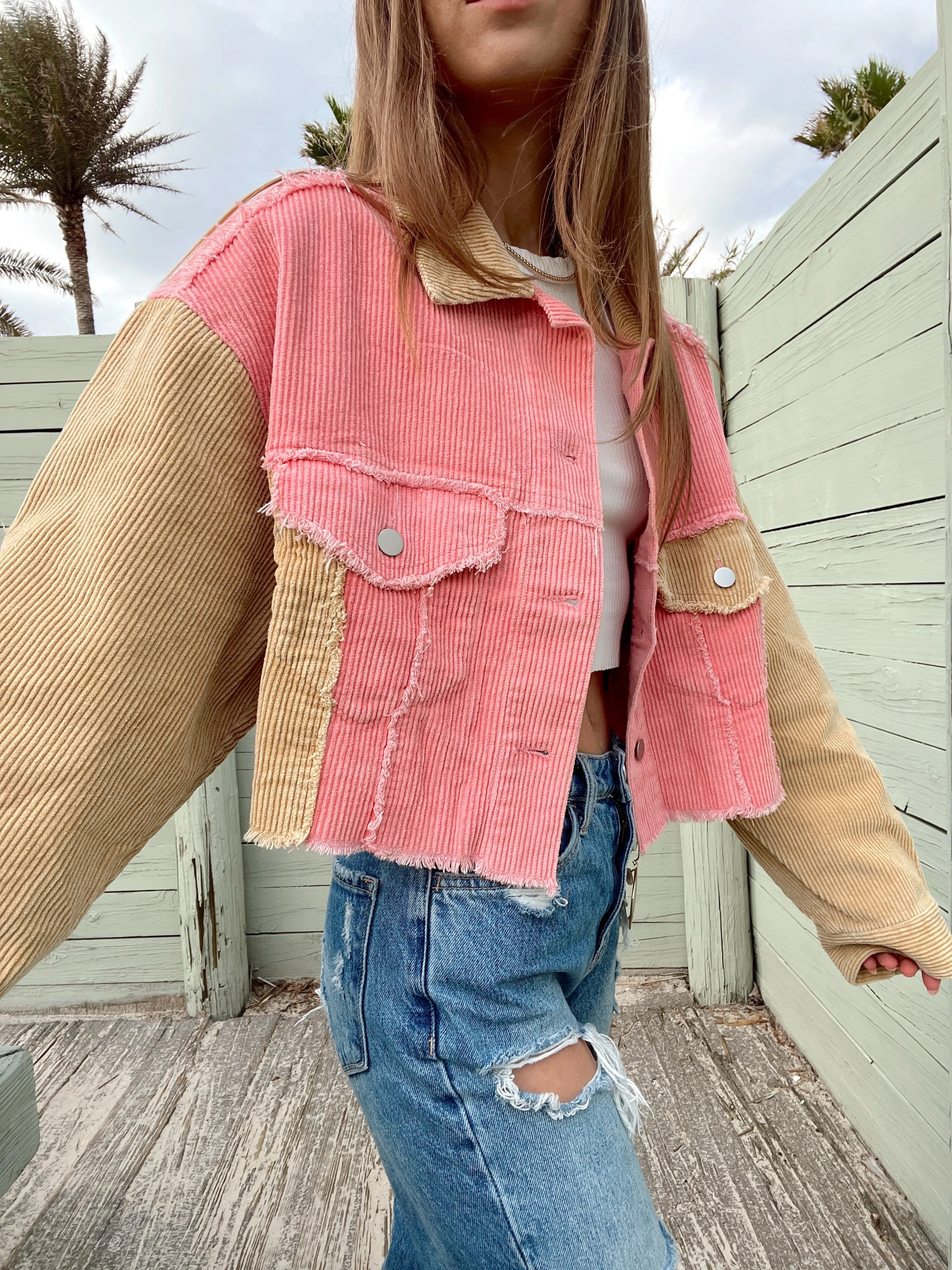 So Rad Colorblock Pink Corduroy Jacket