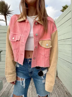 So Rad Colorblock Pink Corduroy Jacket