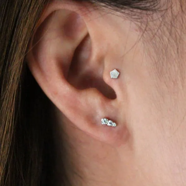 Solid Gold Brushed Pentagon Tragus Earring