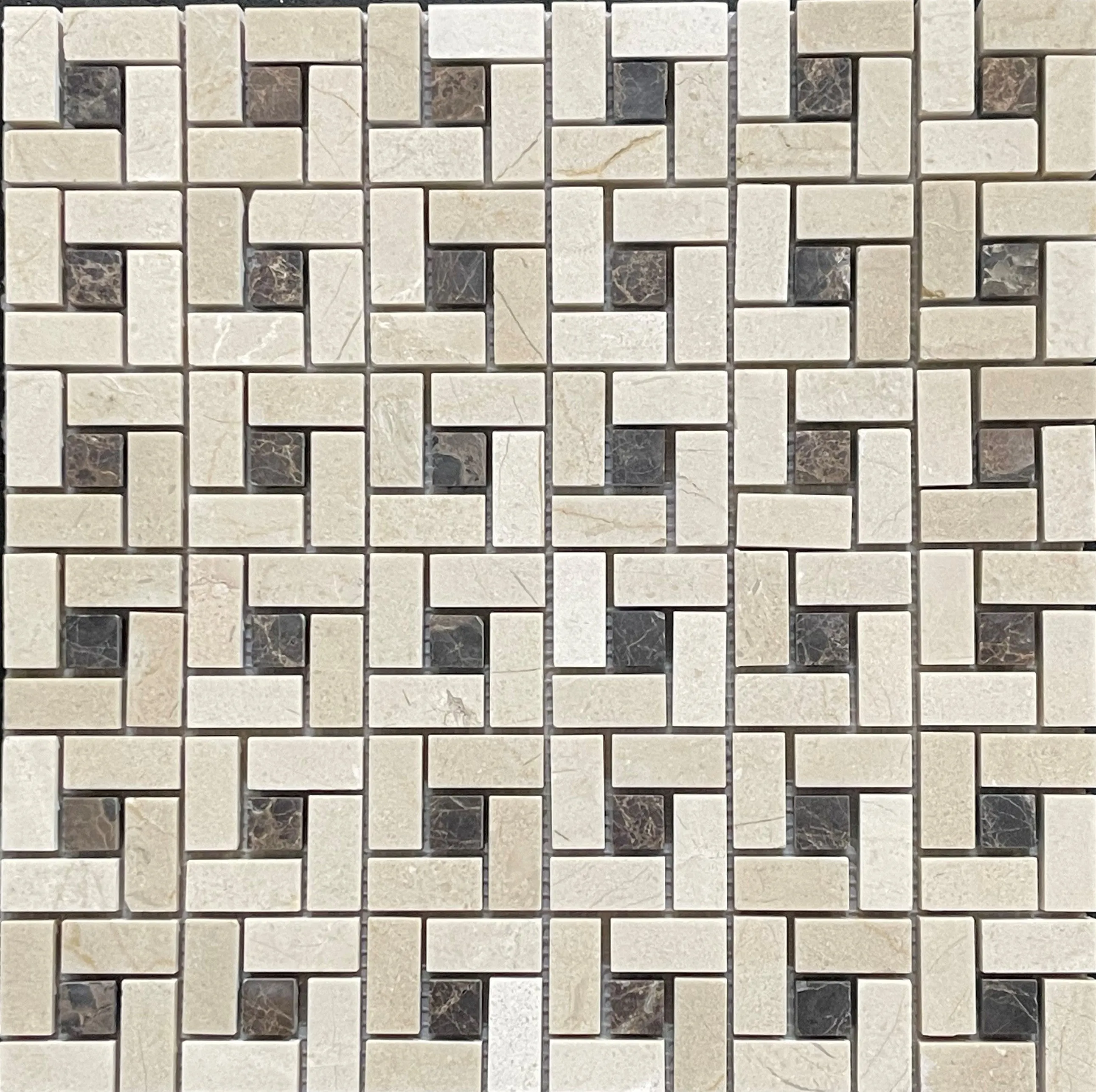 Spanish Crema Marfil Pinwheel Mosaic w/ Emperador Dark Dots