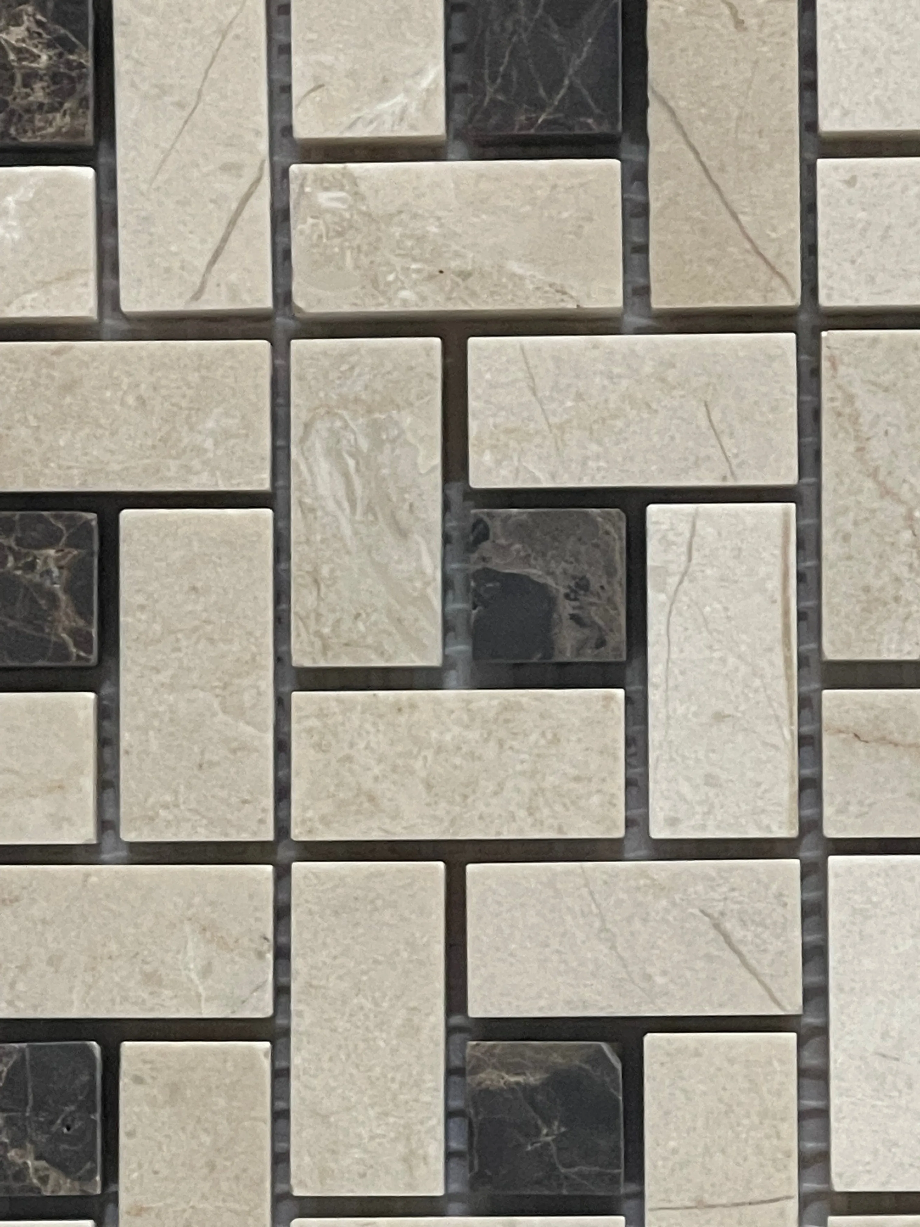 Spanish Crema Marfil Pinwheel Mosaic w/ Emperador Dark Dots