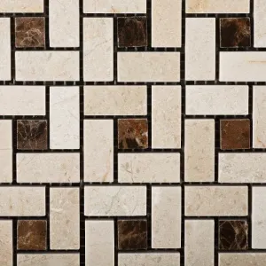 Spanish Crema Marfil Pinwheel Mosaic w/ Emperador Dark Dots