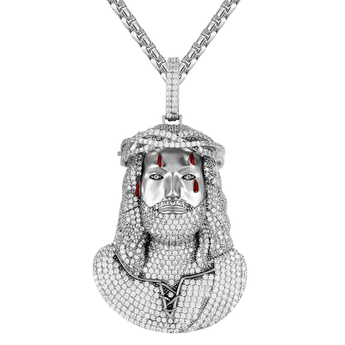 Sterling Silver Bleeding Holy Jesus Crown Religious Pendant