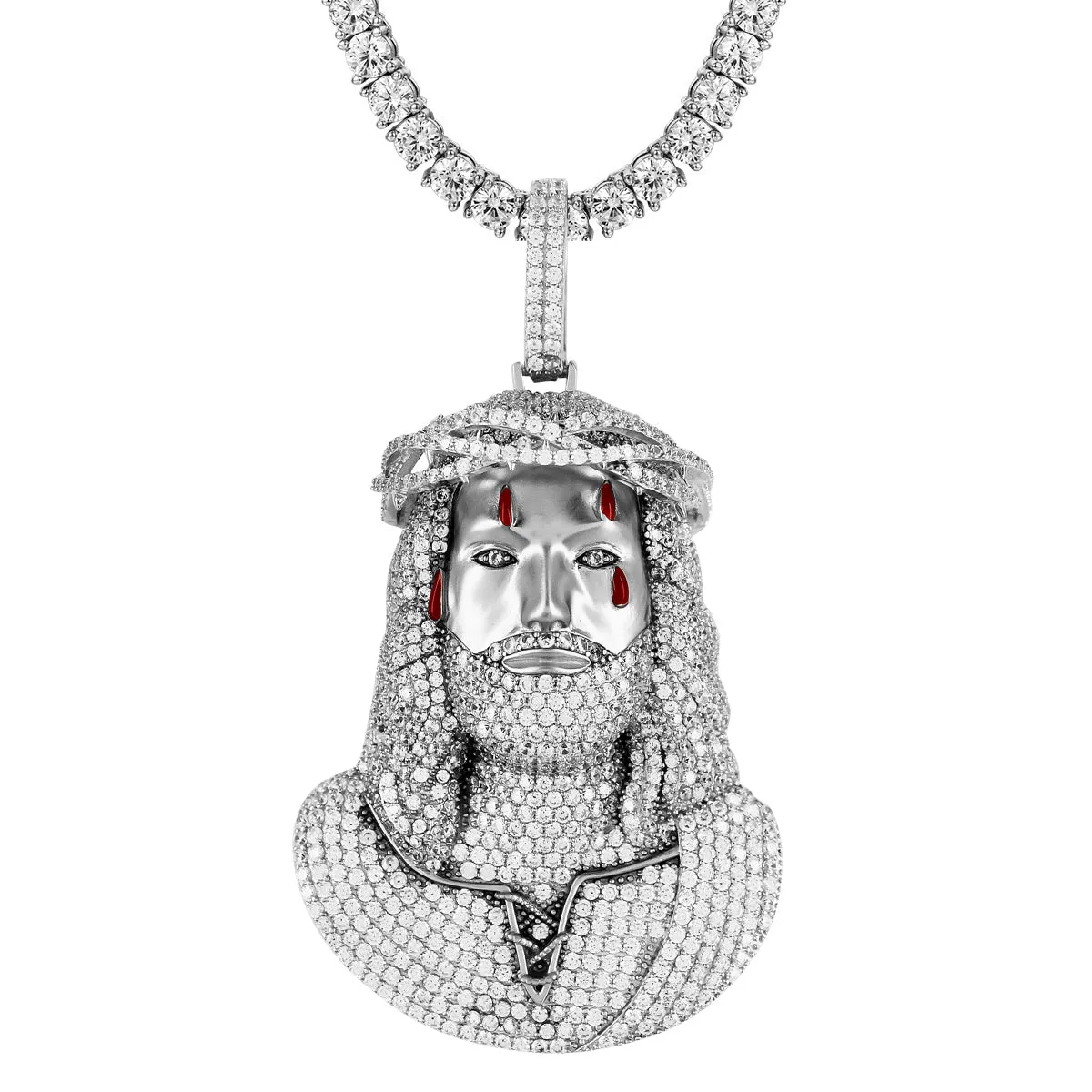 Sterling Silver Bleeding Holy Jesus Crown Religious Pendant