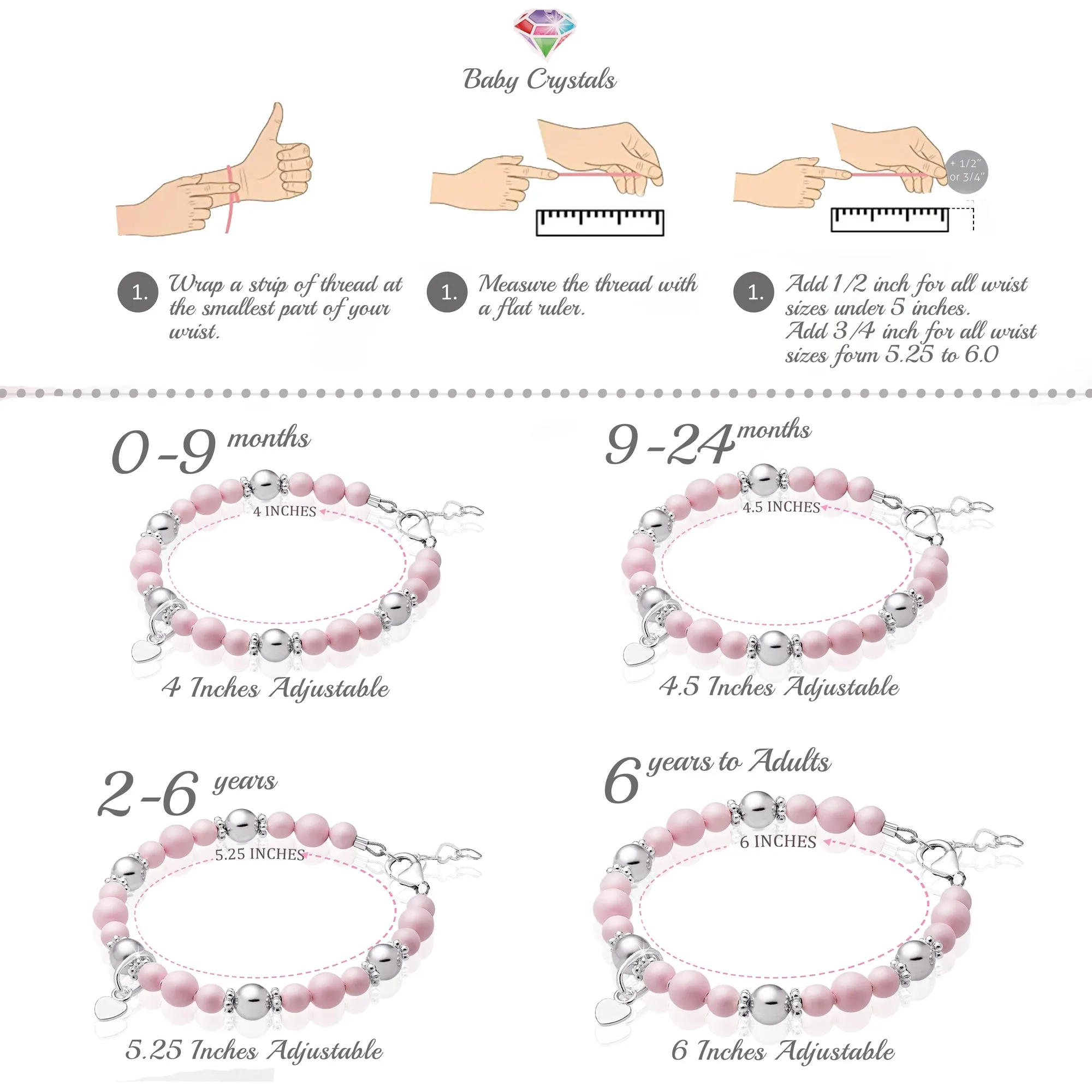 Sterling Silver Heart charm Bracelet for Girls with Pastel Rose Pearls