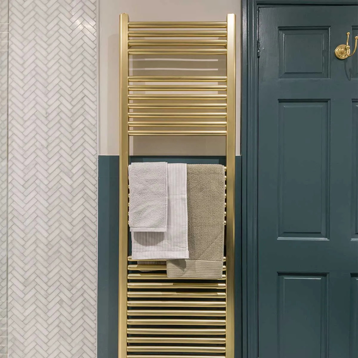 Straight Dual Fuel Brushed Brass Heated Towel Rail 1600mm x 500mm