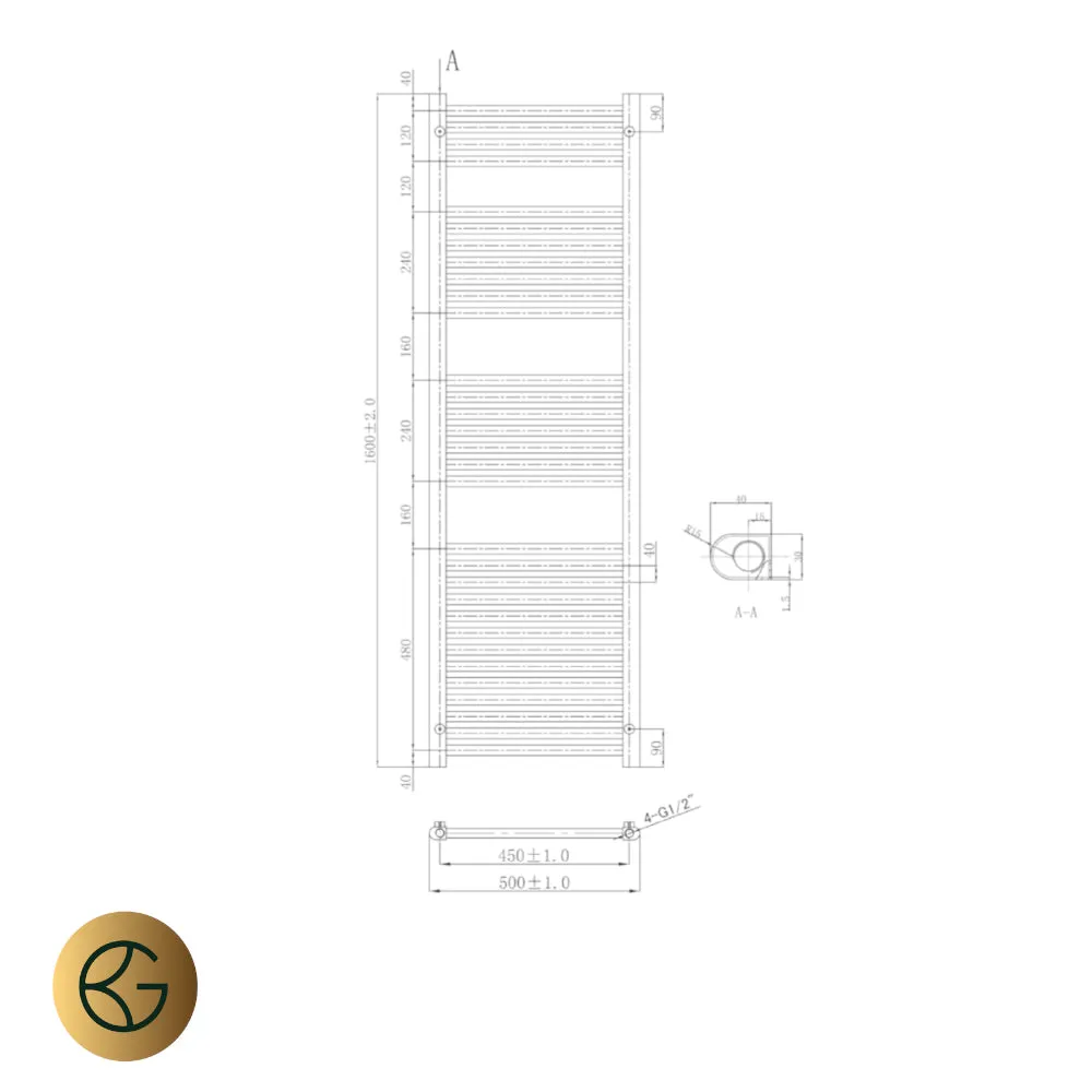 Straight Dual Fuel Brushed Brass Heated Towel Rail 1600mm x 500mm