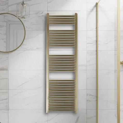 Straight Dual Fuel Brushed Brass Heated Towel Rail 1600mm x 500mm
