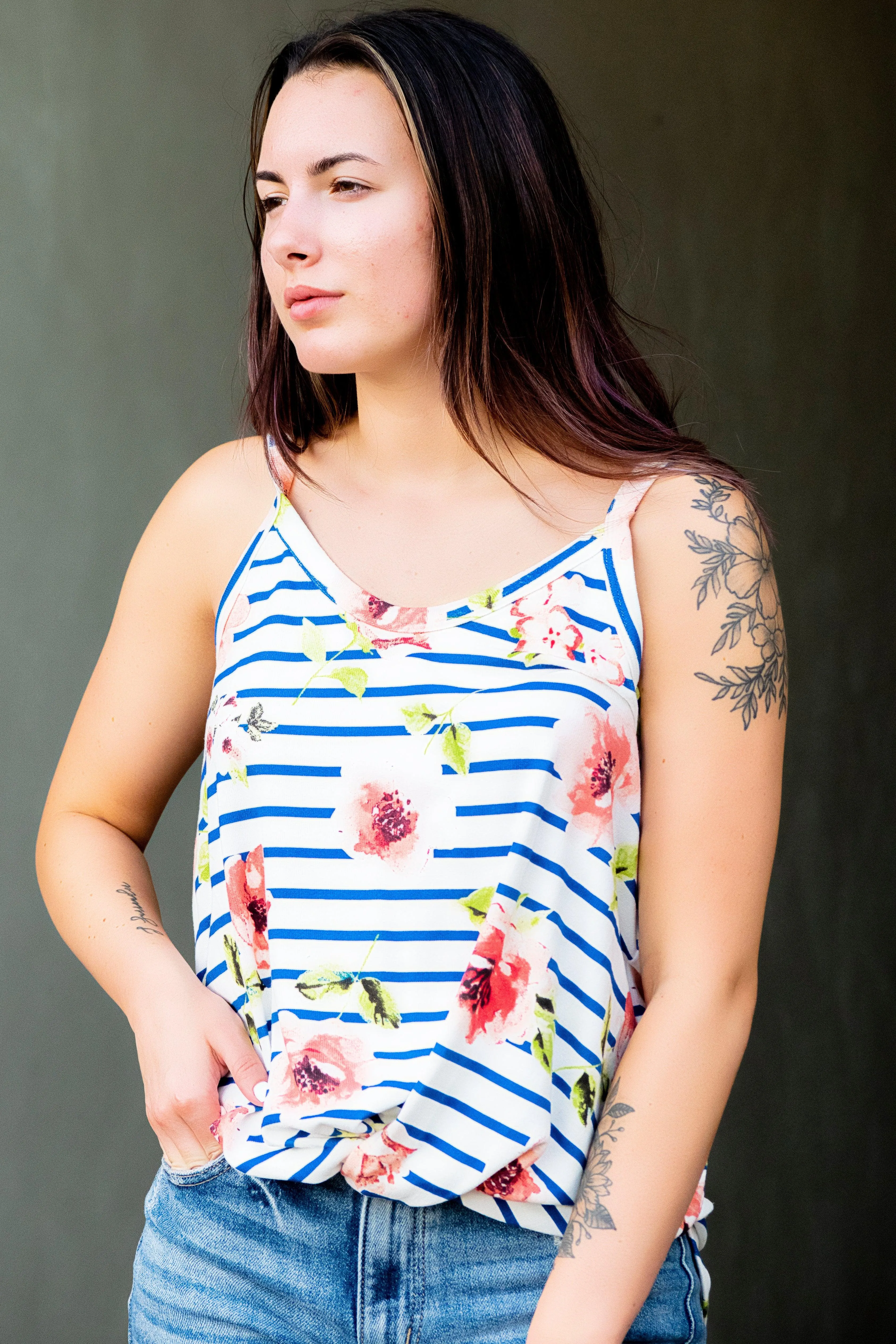 Stripes and Floral Tank