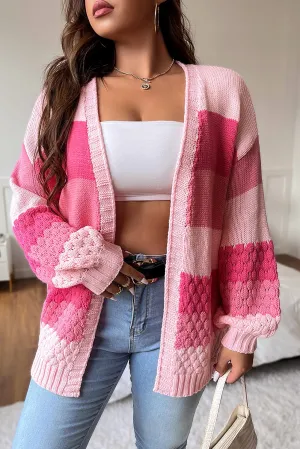 Stripes Colorblock Drop Shoulder Textured Duster Cardigan