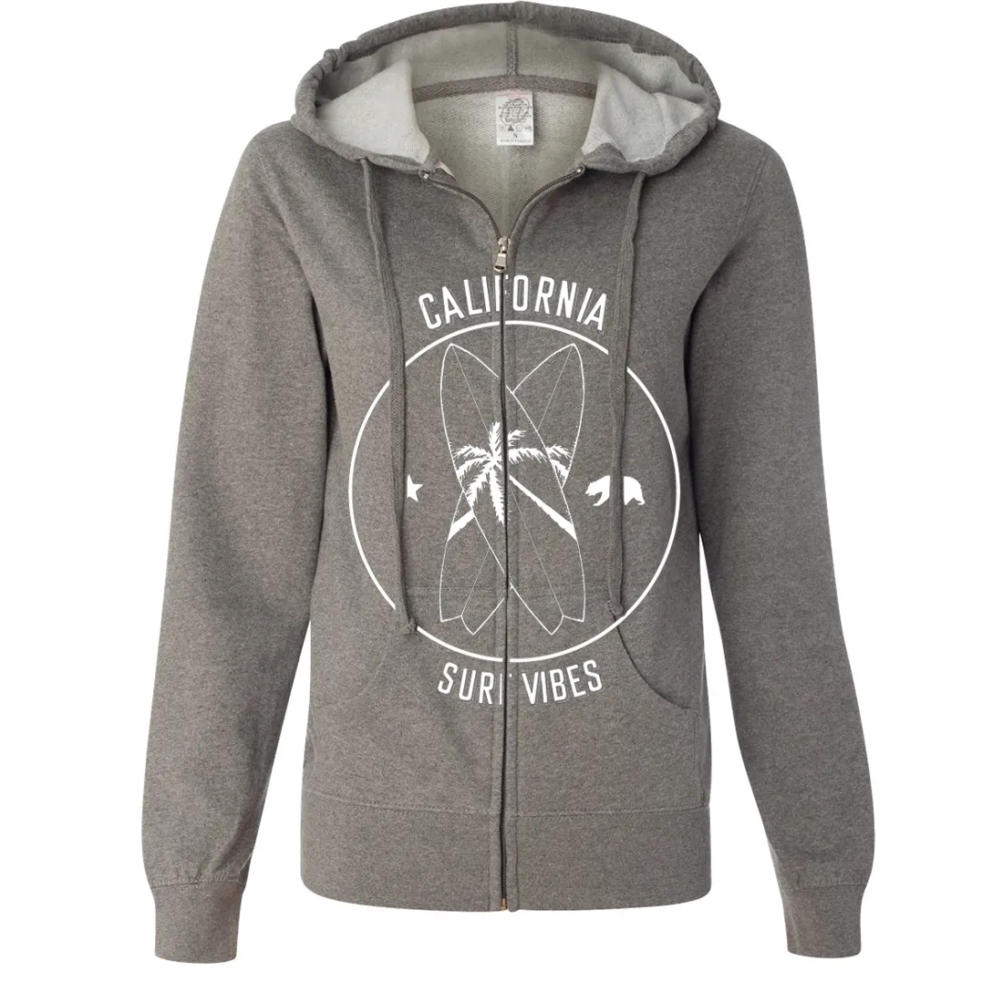 Surf Vibes White Print Ladies Lightweight Fitted Zip-Up Hoodie