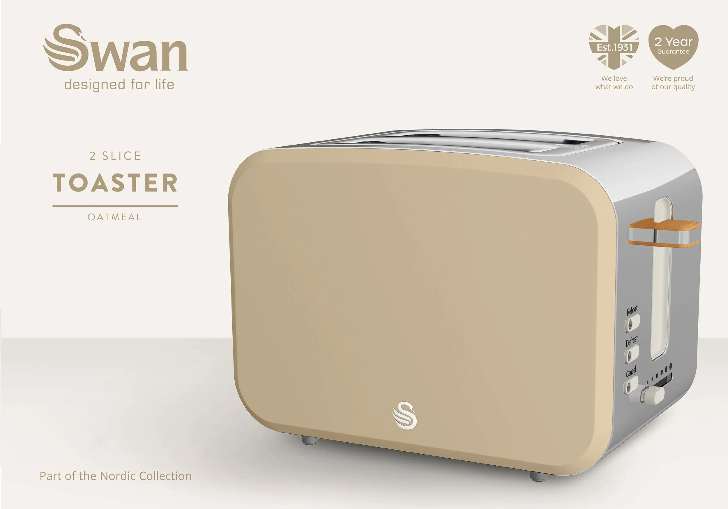 Swan Nordic Oatmeal 2 Slice Toaster SNT2O