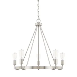 TANNER 5 LIGHT CHANDELIER, BRUSHED NICKEL