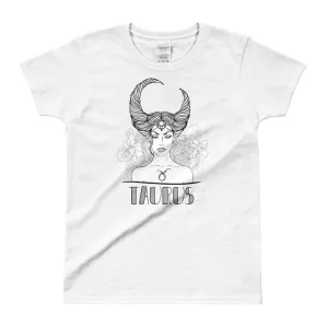 Taurus T Shirt Zodiac Short Sleeve Round Neck White Cotton T-Shirt for Women