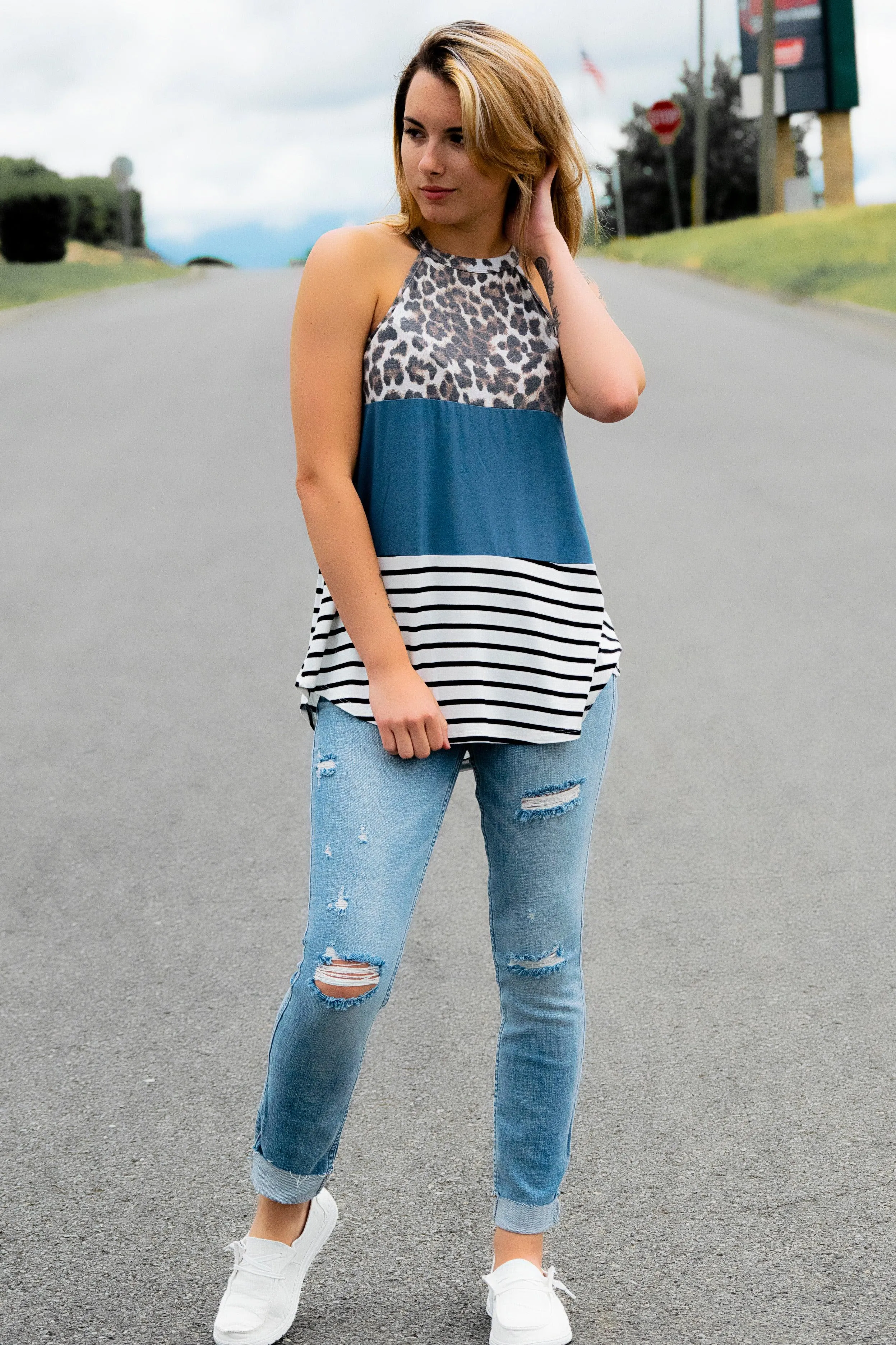 Teal   Animal Print Top