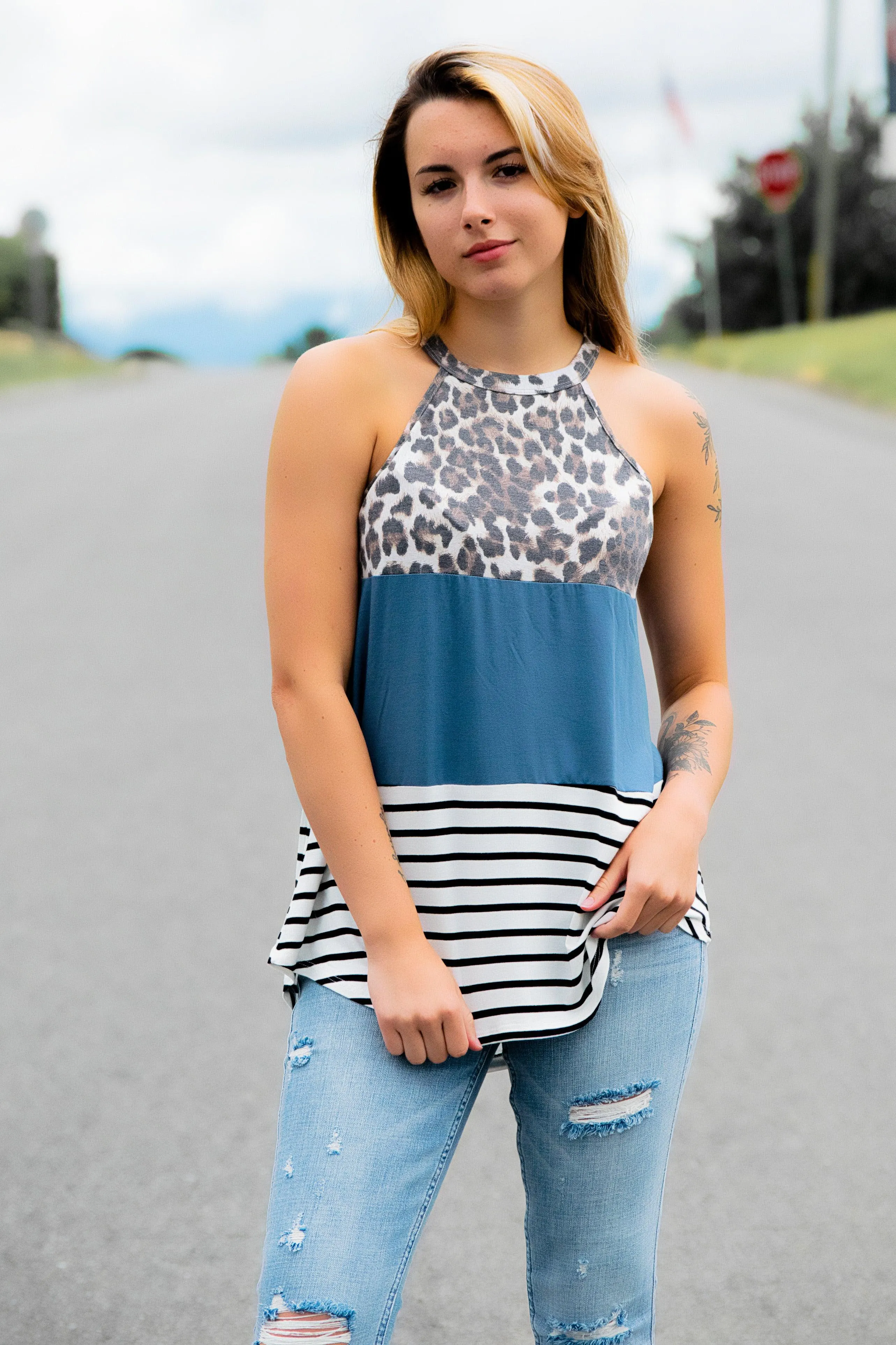 Teal   Animal Print Top