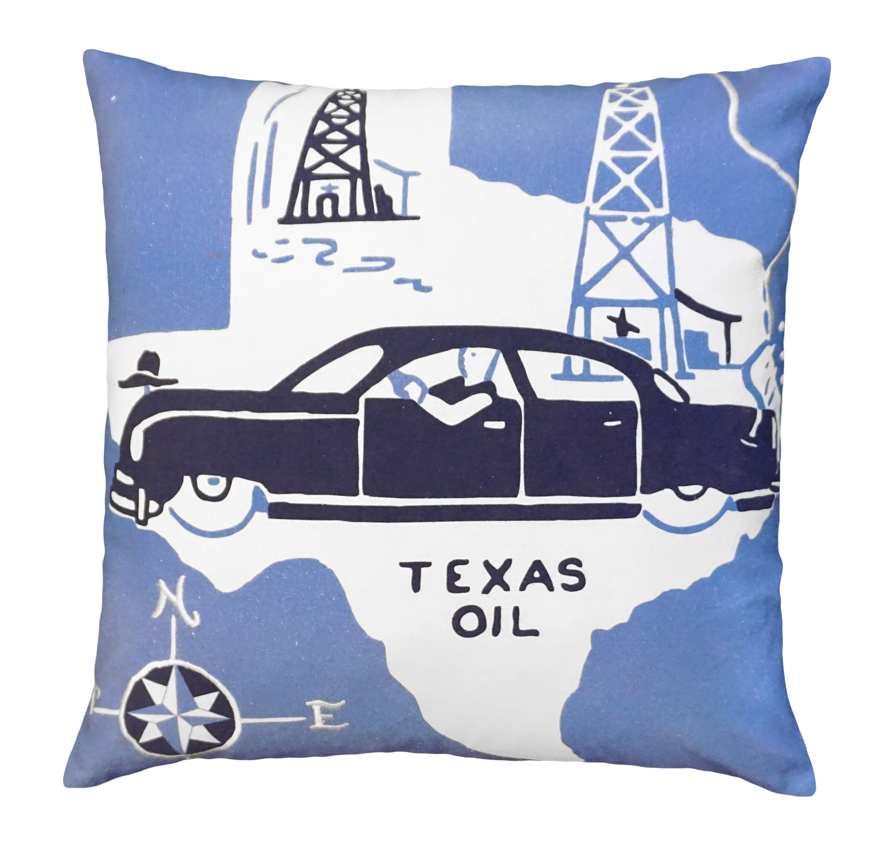 Texas Oil 20"x20" Cotton Embroidered Pillow