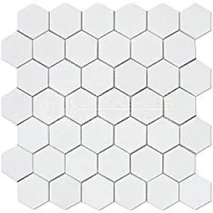 Thassos White Greek Marble 2 inch Hexagon Mosaic Tile, Polished