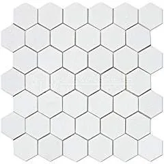 Thassos White Greek Marble 2 inch Hexagon Mosaic Tile, Polished